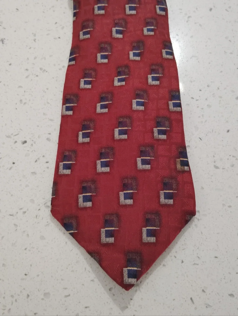 Vintage Oscar de la Renta Silk Tie Burgundy Geometric 90s Wide Power Suit Blade